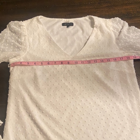 White Swiss-Dot Blouse with Ruffled Bell Sleeve, size S, 1.State brand - Picture 4 of 8